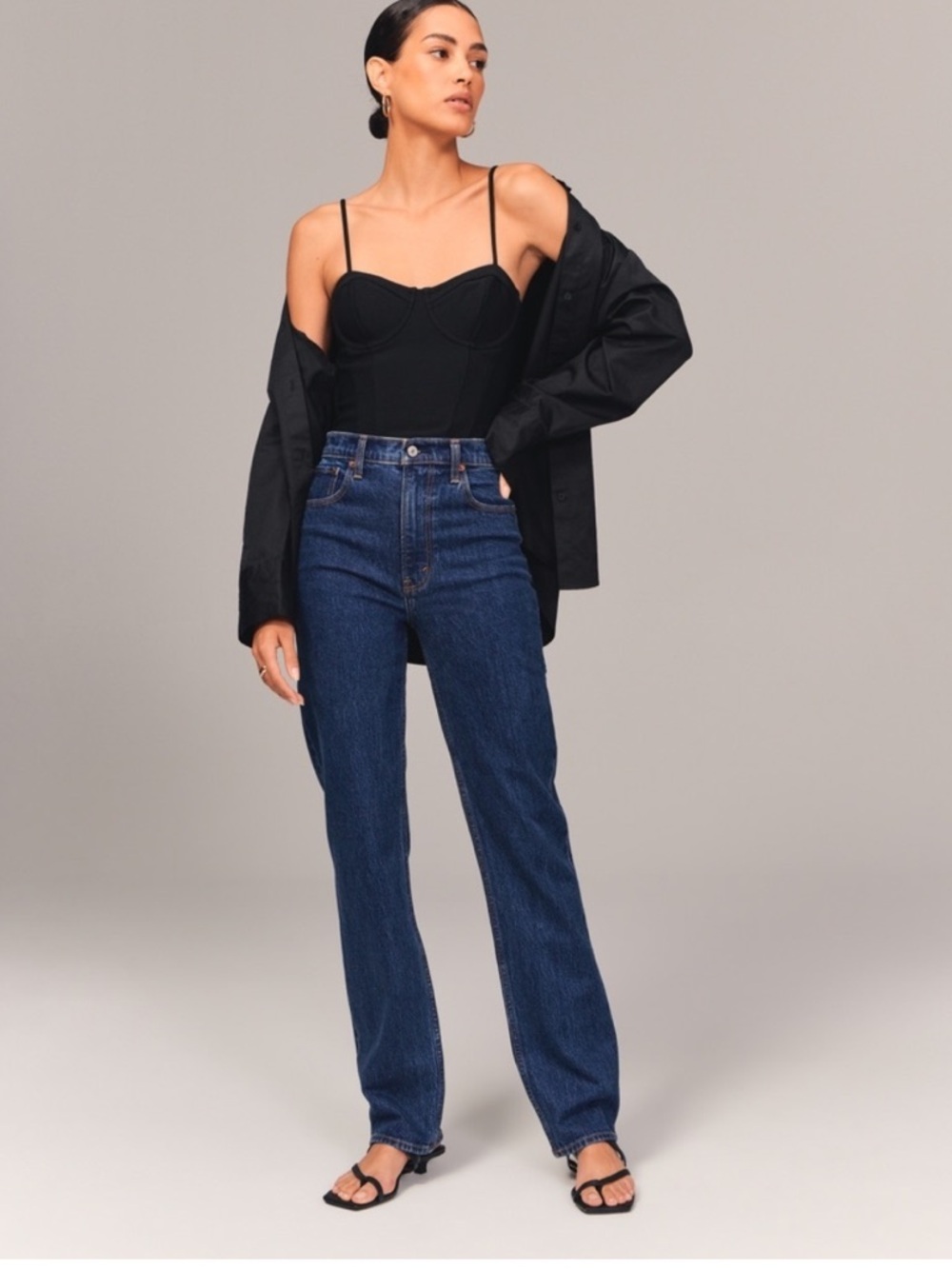 Abercrombie & Fitch High Rise 90s Straight Jean Dark Wash Curve Love 30 Long - Picture 4 of 8